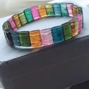 

Natural Colorful Tourmaline Quartz Bracelet Bangle 11.2mm Clear Rectangle Beads Women Men Fashion Best Certificate AAAAA