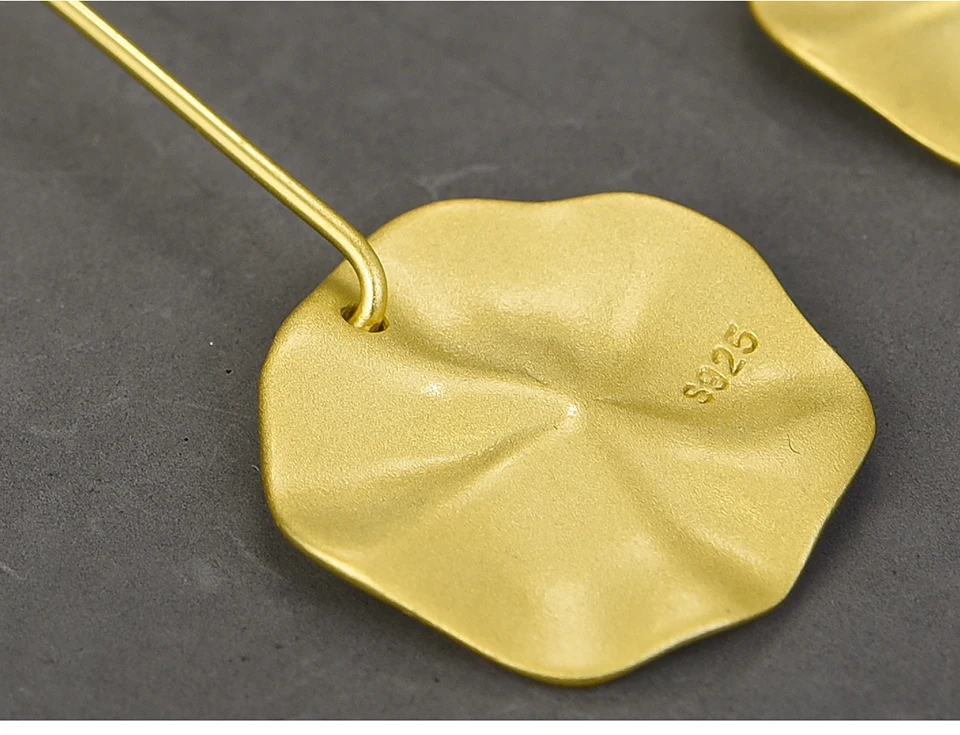 Lotus Fun 18k Золотые листья лотоса висячие серьги Настоящее серебро 925 проба Натуральный ручной работы дизайнерские ювелирные изделия для женщин Bijoux
