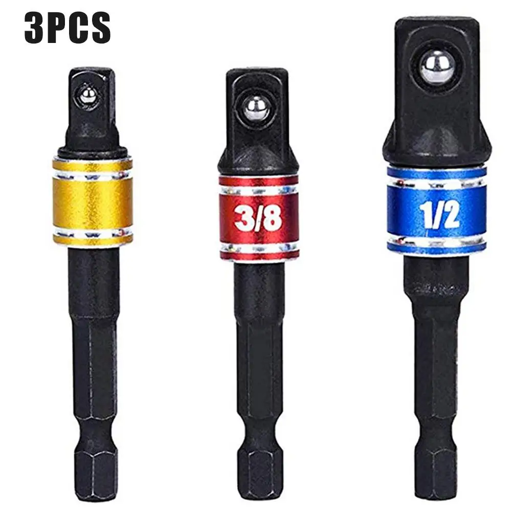 3pcs Socket Adapter With Aluminum Ring 1/2 3/8 1/4 Inch Power Driver .