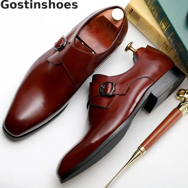 Мужские кожаные туфли в трех стилях; мужские туфли из натуральной воловьей кожи с пряжкой на ремешке с острым носком; модные модельные туфли в деловом стиле