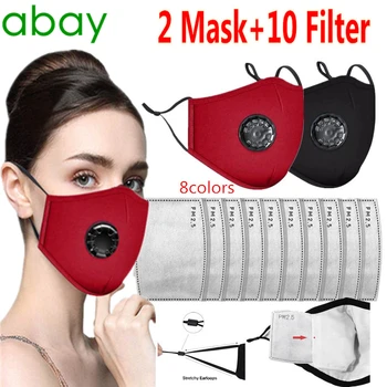 

2Cotton Mask 10pcPM2.5 Filter For Women Men 2020 Fashion Breathvalve Mouth Mask Pollution Cloth Activated carbon filter Dropship