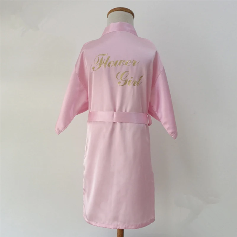 Flower Girl Gold Letter Robes Satin Silk Kids Robe Children Kimono Children's Bathrobes Wedding Party Robe child bathrobe kids robe