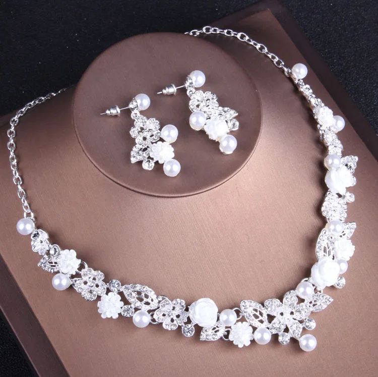 Newly Luxury Crystal Pearl Necklaces Earrings Tiara Nigerian Beads Wedding Bride 
