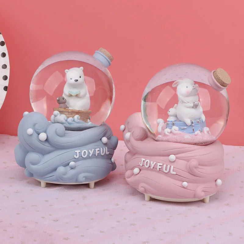 

Creative Cartoon Animal Snow Globe Crystal Ball Rotating Music Box Christmas Decoration For Home Home Decoration Accssories