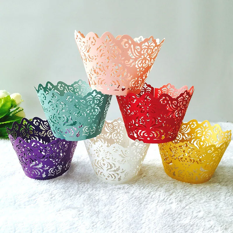 

50pcs Little Vine Flower Lace Laser Cut Cupcake Wrapper Liner Baking Cup For Wedding Birthday Christmas Party Favor Decoration