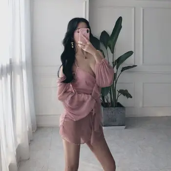 

Swimwear Korea Long Sleeve Sexy One-piece Swimming Suit Women's Small Bust Gathering Underwire Slimming Hot Springs