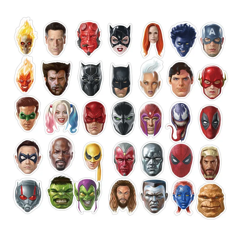 50PCS Marvel Hero Face Stickers for Luggage Skateboard Laptop 