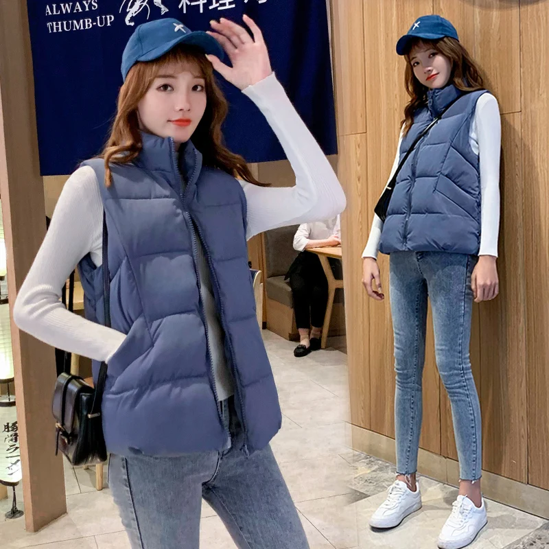 

New Winter Thick Warm Cotton Vest Fashion Women Sleeveless Parka Coats Casual Ladies Zipper Outerwear Autumn Vest Jacket