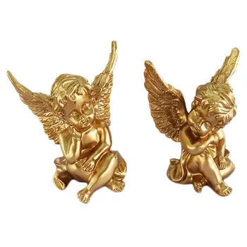 

1 Pair Adorable Angel Home Decor Figurines Angel Ornament Home Angel Decor Resin Craft Birthday Gift (Golden)
