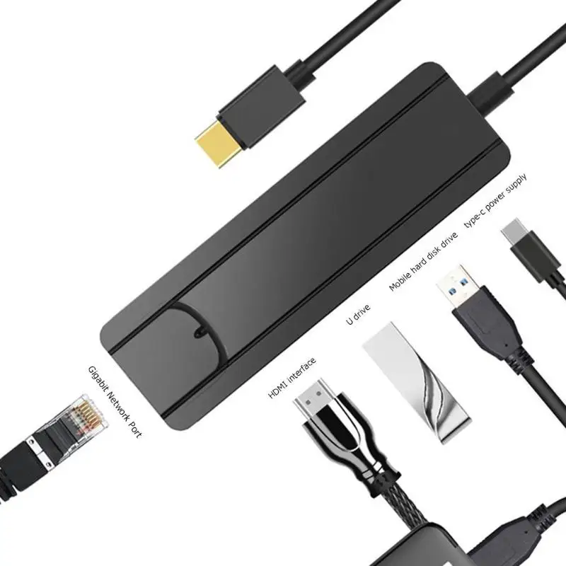 

HUB Type-C to PD USB3.1/HDMI/RJ45/2 USB3.0 5 in 1 USB-C for USB-C Phone Computer Resolution 4K 60Hz Line length 15cm Black