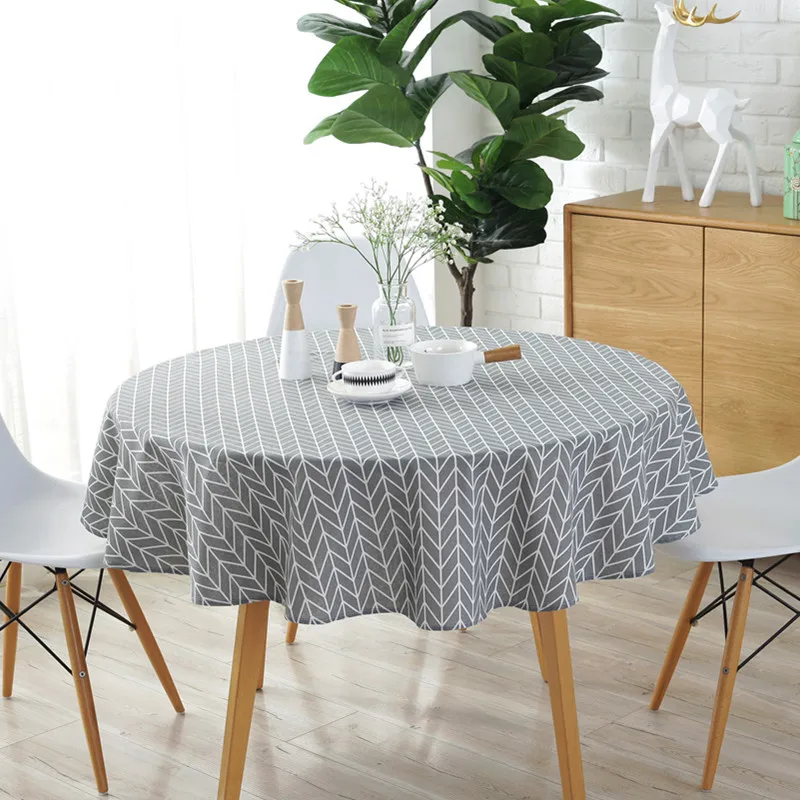  Modern Gray 150CM Round Table Cover Cotton Linen Tablecloths Nordic Style Yellow Chessboard Home De