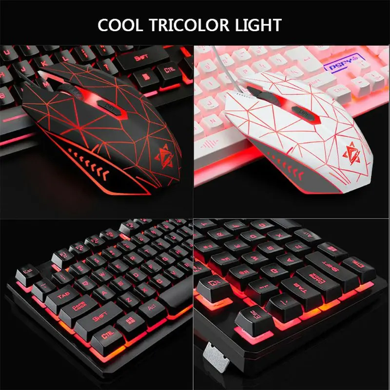 4Pcs/Set K59 Stable Control Wired USB Game Keyboard Illuminated Gaming Mouse Pad Backlight Headset