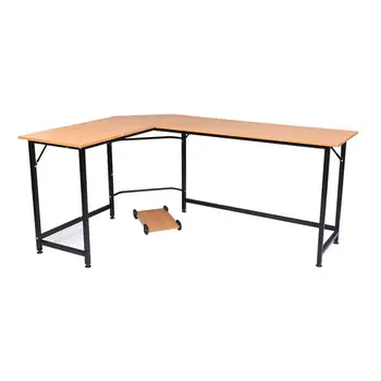 

L-Shaped Desktop Computer Desk office desk Beech Wood Color Bevel edge angle design and M-style buckle design, easy to assemble