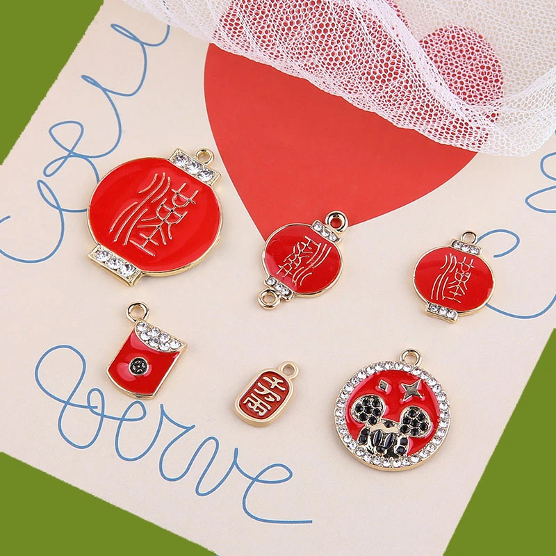 10 шт Ретро китайский стиль кулон красные новогодние Мультяшные сережки фонарь