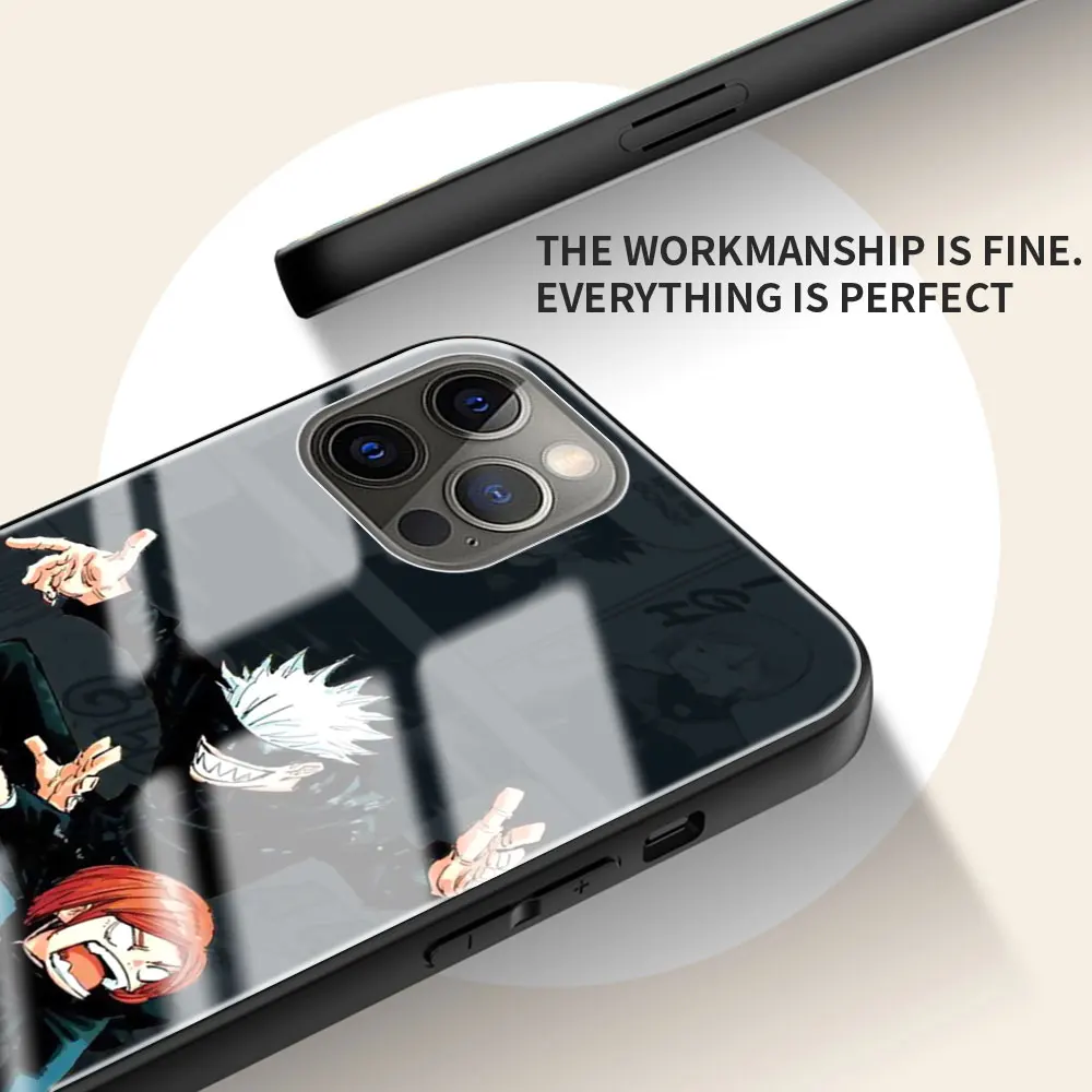 Phone Case For Apple iPhone 11 12 Pro 7 8 XR X 6 6S Plus 5 XS Max SE Tempered Glass Soft Edge Cover Anime Jujutsu Kaisen