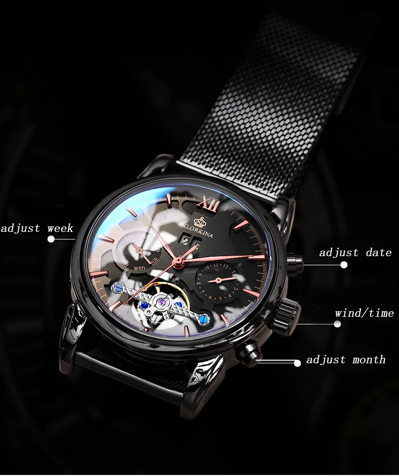 ORKINA классический дизайн розовое золото корпус сетка мужские часы на ремне Топ бренд класса люкс automatic Tourbillon часы horloges mannen