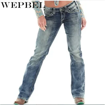 

WEPBEL Long Pants Denim Cowboy Trousers Jeans Slim Wash Retro Jean Jeans for Women