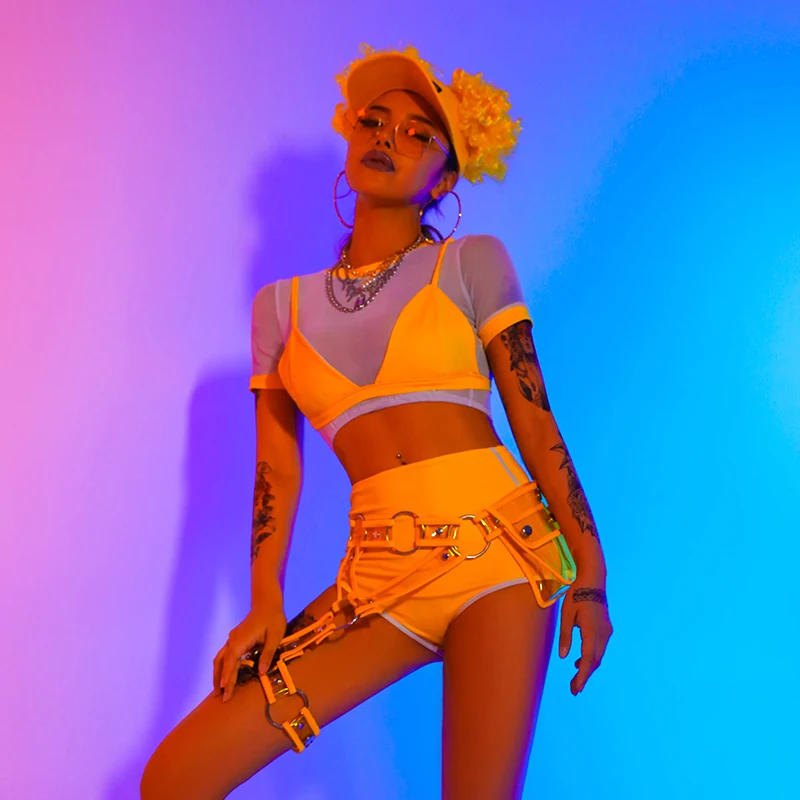 

Для танцев на шесте Костюмы комплект для женщин желтый Gogo одежда для танцоров для танцев джаза для сексуальное Клубное платье DJ DS одежда для представлений, для женщин, костюм DL7455