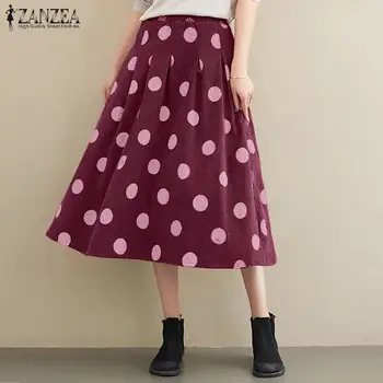 

Summer Vintage Polka Dots Midi Skirts ZANZEA 2020 Women Zipper Printed Sundress High Waist Cotton Vestidos Female Robe Skirts