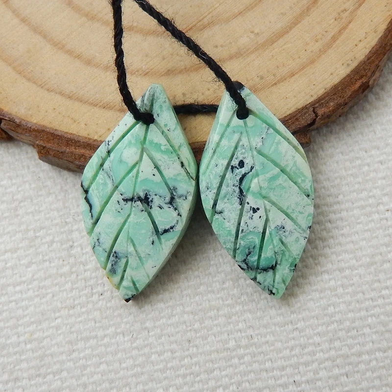 Распродажа 1 пара серьги из натурального камня зеленая бирюза Резные листья