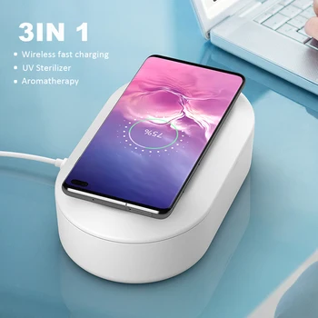 

Phone UV Sanitizer UVC Sterilizer Box Mobile Wireless Charger Fast Charging Aromatherapy 3 in 1 Phones Cleaner Led Disinfection
