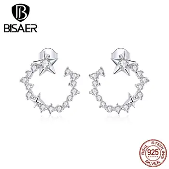 

Earrings for Women BISAER 925 Sterling Silver Crescent Star Women Earrings Silver 925 Fashion Cubic Zircon Jewelry EFE360