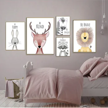 

Be Happy Nursery Room Prints Painting On Canvas Animals Hippo Giraffe Monkey Lion Poster Picture Home Decor for Kids Baby Room