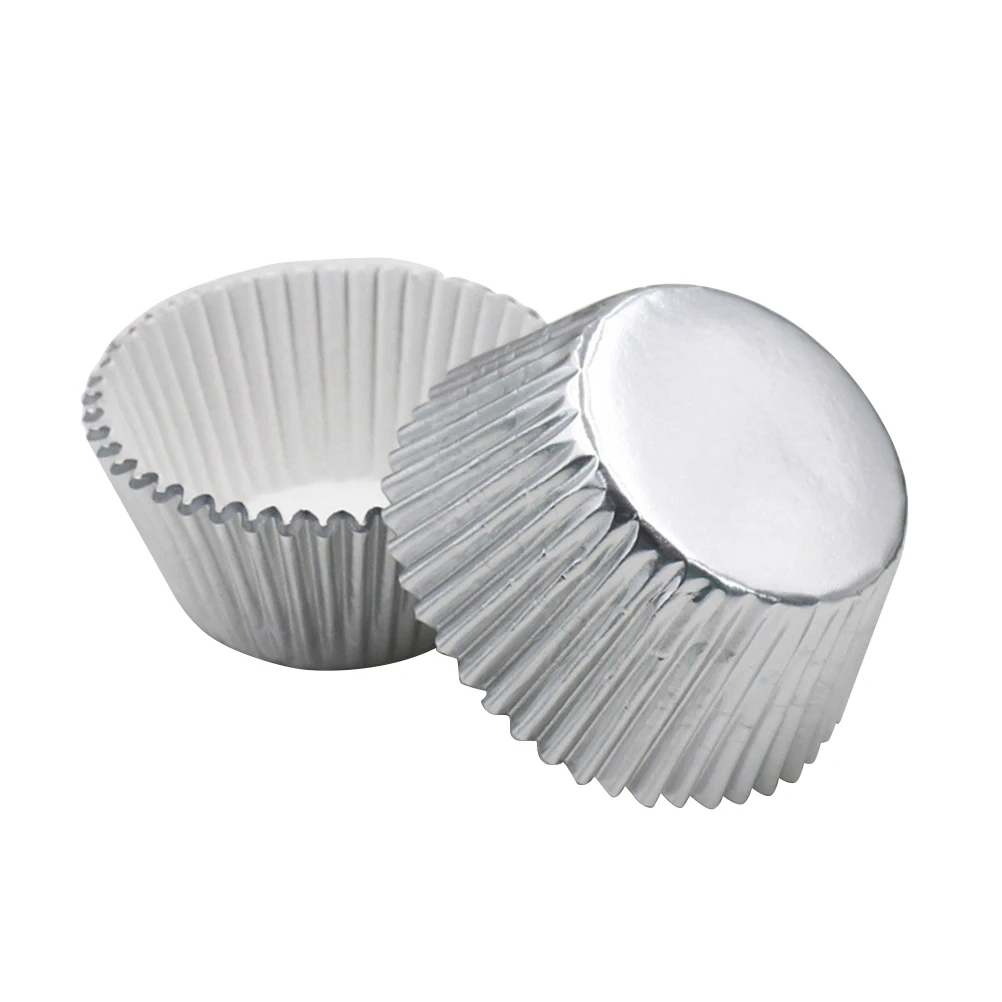 

100pcs Aluminum Thickened Foil Cups Cupcake Liners Mini Cake Muffin Molds Baking Molds For Birthday Wedding Baby Shower(Silver)