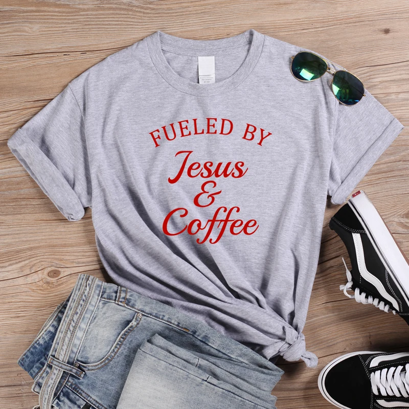 Футболка ONSEME Fueled By Jesus& coffee Женская религиозная, христианская, графическая, женская, Мотивационная, библейская, стиховая, церковная, футболки