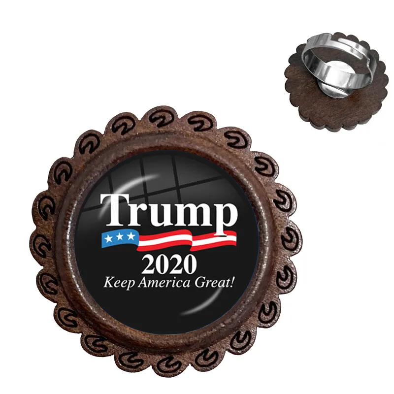 Трамп 2020 стеклянные кабошоны деревянные кольца США коллекция для выборов