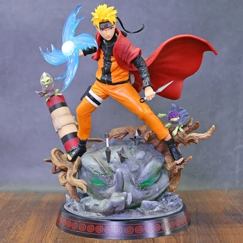 

Naruto Shippuden Anime Figure Combat Burning Wind Uzumaki Naruto Figure Double Weapon GK Statue Action Figure With Light