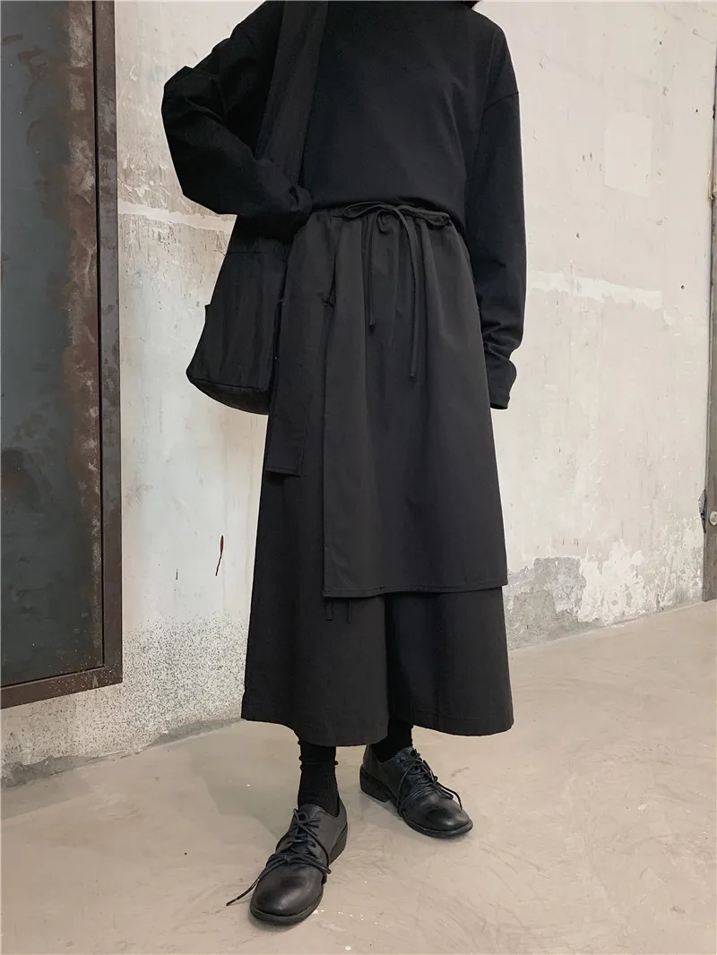 

2020 Japan Style Women Harem Pants Ankle Length Solid Bandage Wide leg Gothic Streetwear Dark Trousers Female Bloomers Pants