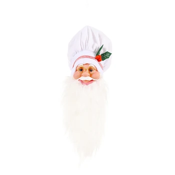 

Kids Gift Cloth Home Chef Hat With Beard Festival Santa Claus Head Holiday Portable Party Christmas Pendant Door Hanging