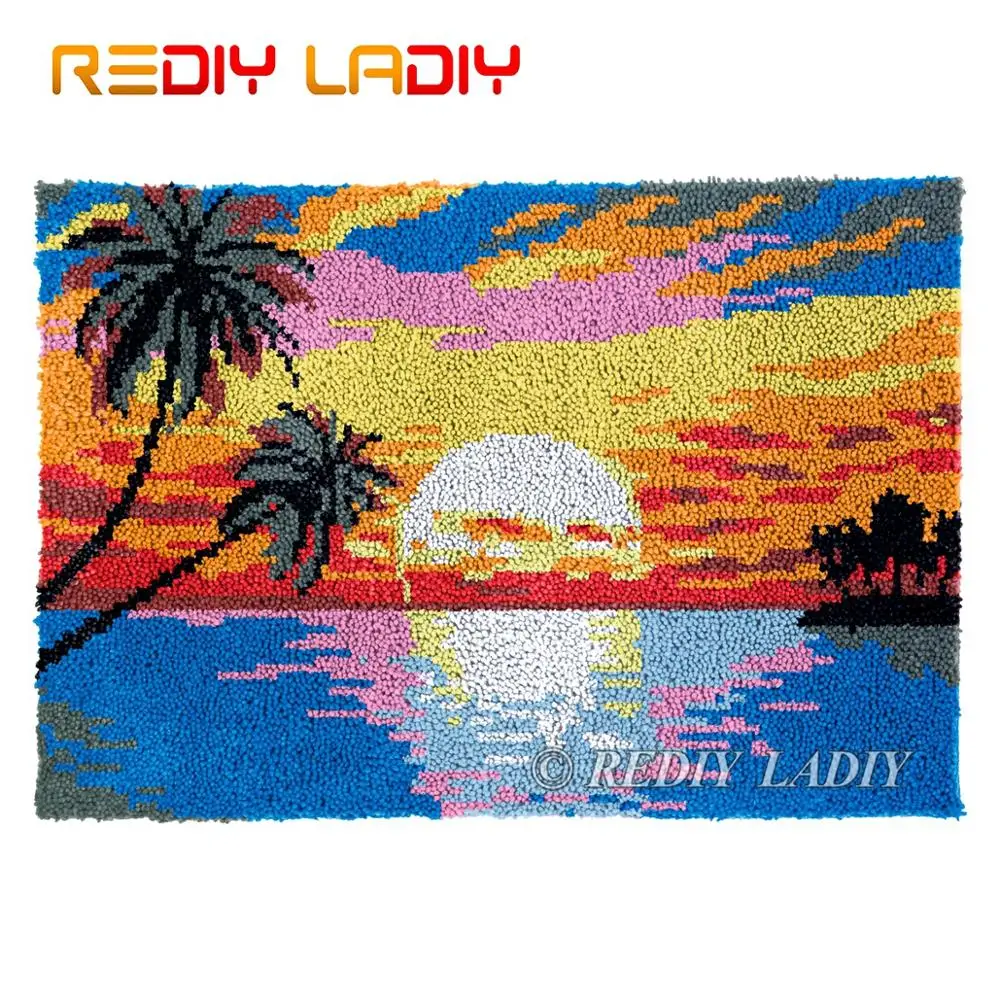 Latch Hook Rug Coast Sunset Chunky Yarn Tapestry Kits Diy Carpet Rug