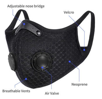 

2pcs PM2.5 Face Masks Breathable Unisex Anti Dust Mesh Smoke Outdoor Non-Disposable Neoprene Face Mouth Masks Black adjust