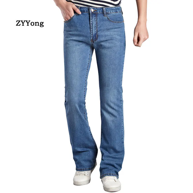 

ZYYong Mens Business Casual Slim Bootcut Flared Jeans for Men Boot Cut Flareelastic force Denim Pants Blue Long Trousers