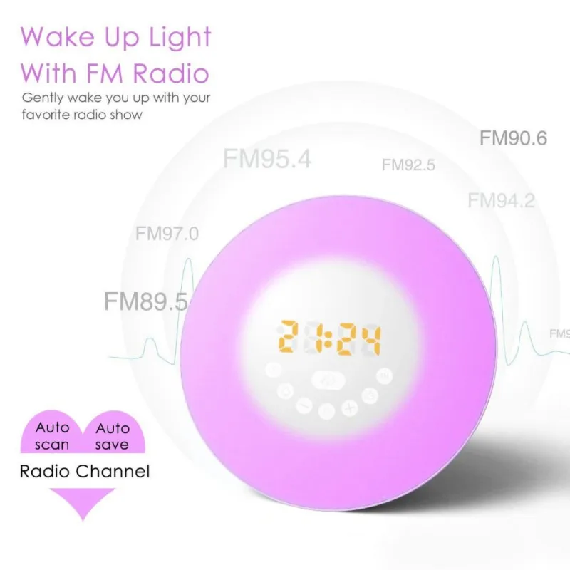 Модные usb-часы RGB светодиодный Будильник 7 цветов свет FM Радио сенсорный контроль Пробуждение цифровые часы