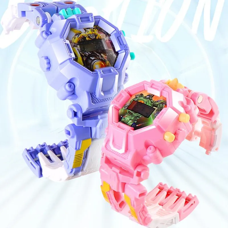 

Kids Cartoon Building Block Watches Toy Transformation Robot Deformation 360° Ratation Student Watch Date Time Adjustable gift