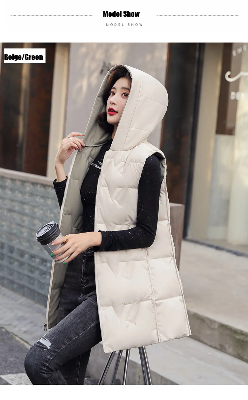 duvet coats Hooded Long Winter Vest Women Sleeveless Jacket Two Sides Wear Warm Autumn Winter Cotton Waistcoat Women Zipper Coat Outwear womens parka coat