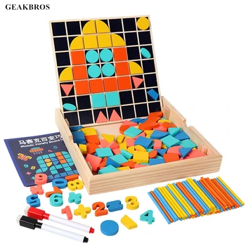 

3 in 1 Multifunctional Mosaic Jigsaw Puzzle Board Wooden Toys Kids Children Montessori Toy Digital Arithmetic Game Learning Box