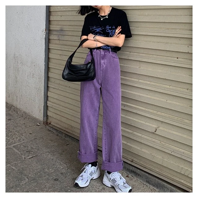 Junerain High Waist Purple Jeans Harajuku Korean Ulzzang Denim Pants Women  Wild Daily Casual Girls Loose Trousers Streetwear - Jeans - AliExpress