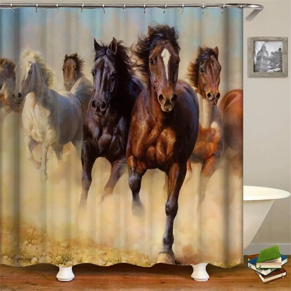 

Horses Print Shower Curtains Waterproof Fabric Polyester Bath Screen Hippie Home Bathroom Boho Decor