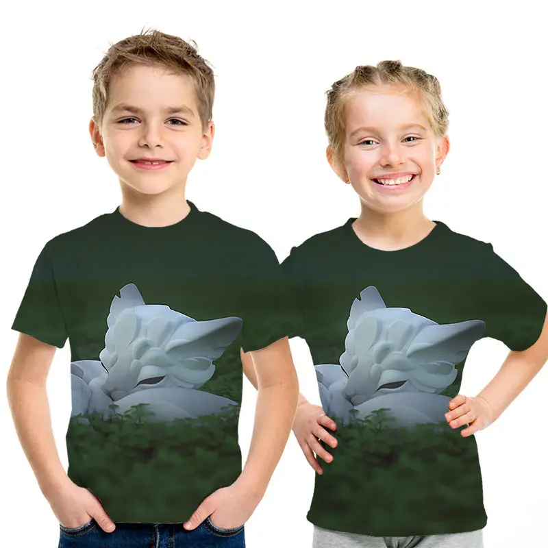 Детская футболка с 3D рисунком акулы/ракета енота/маленький лев/пингвин Летняя Повседневная Уличная одежда для мальчиков и девочек детская футболка - Цвет: picture color
