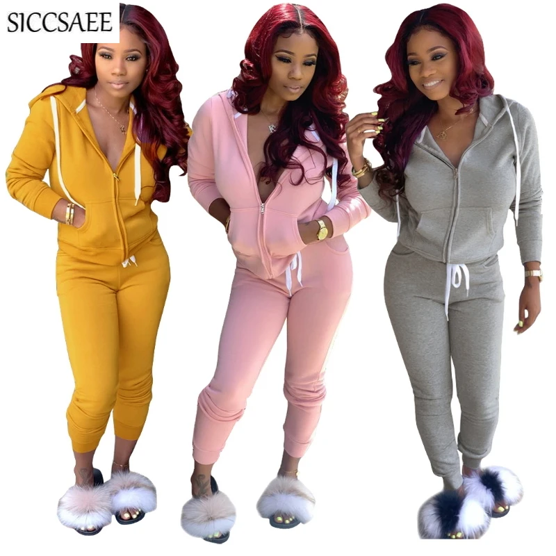 

Activewear Tracksuit For Women Hoodies Pullover Long Pants Sweat Suit Solid Color Pockets Casual Two Piece Set Clothing Loose