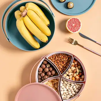 

2020 NEW Round Portable Grid Fruit Box Plastic Candy Box With Lid Sealed Fruit Tray Home Candy Box Nut Box Snack Plate