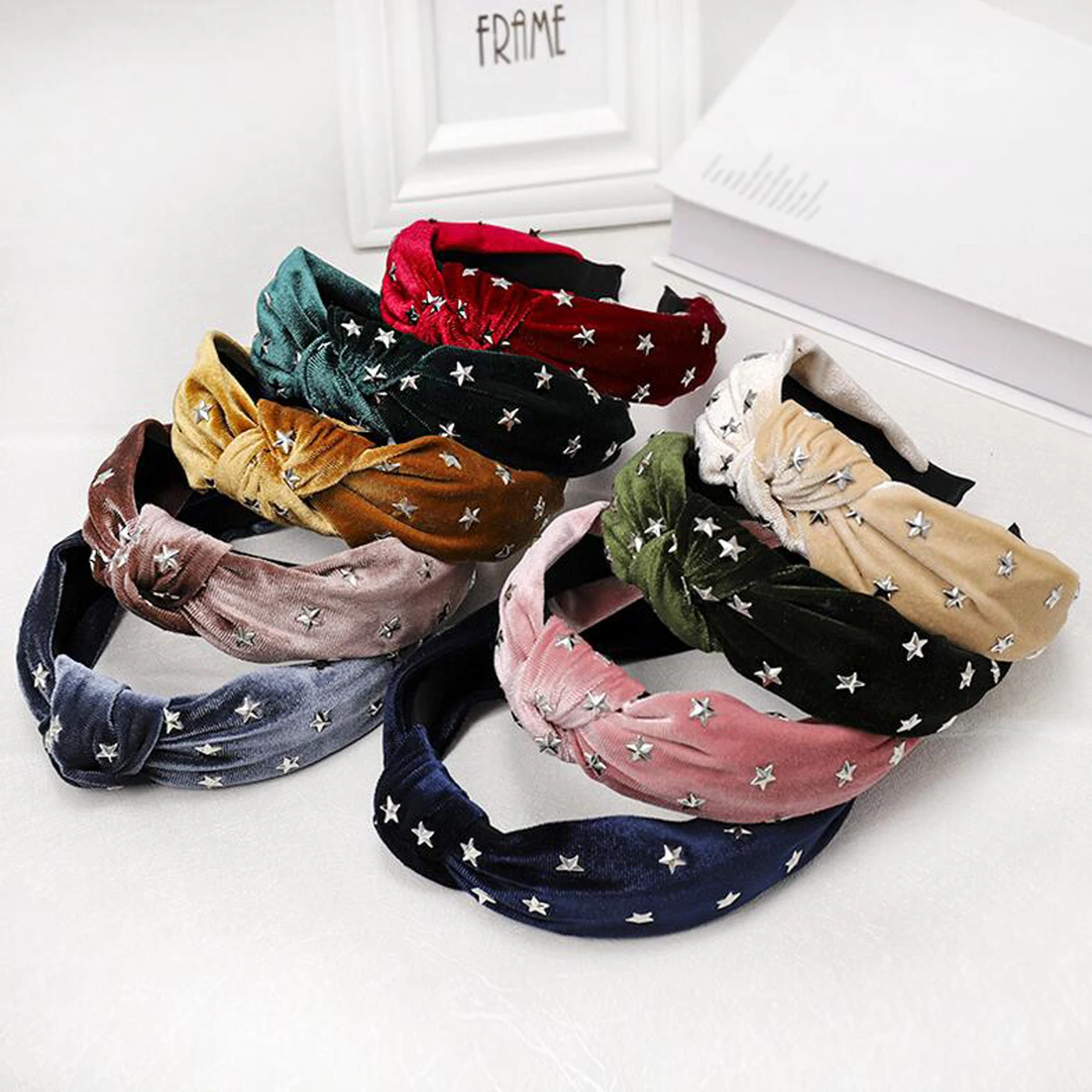 Новая мода фланелевая повязка на голову блестящая Звезда Hairband мягкий Средний обруч с бантиком Женская дикая Повседневная тюрбан Украшения для волос оптом