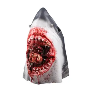 

Halloween Newly Carnival Costume Latex Fullhead Bloody Shark Mask Adult Costume Party Cosplay