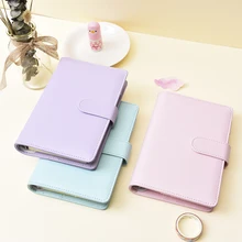 Classeur à anneaux en cuir PU à clipser, couleur Macaron A5 A6 6, couverture pour carnet de notes Journal, papeterie Kawaii
