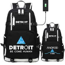 Детройт стать человеком сумка рюкзак печати школьный мешок для школы мальчиков девочек студентов путешествия с USB портом