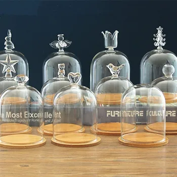 

9*11cm Different Top Glass Dome Vase Home Decoration Diameter=9cm Height=11cm Glass Cover Bamboo Base Wedding Friend Favor Gift